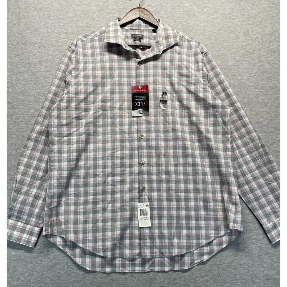 Van Heusen Flex Dress Shirt Mens XL 17.5-34/35 Multi Plaid Slim Fit Stretch NWT